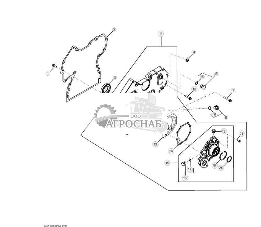 4457 Крышка распределительных шестерен и водяной насос 